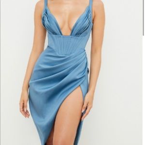 House of CB BLUE SATIN CORSET MIDI DRESS (M)